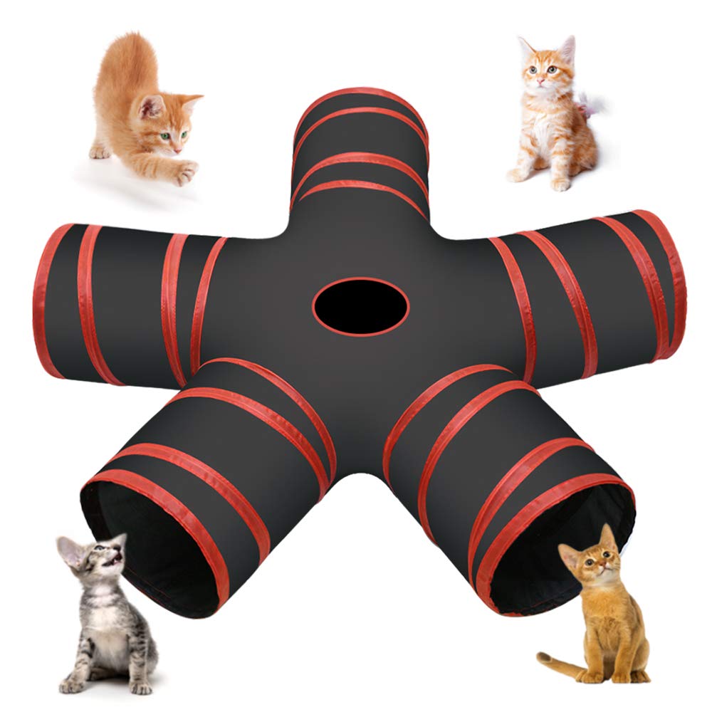 Cozy Vibe Cat toy, cat tunnel, cat toy, dog toy, play tunnel, 5-way pet play tunnel tube for cat, puppy, kitty, kittens, rabbits (5-way, red)