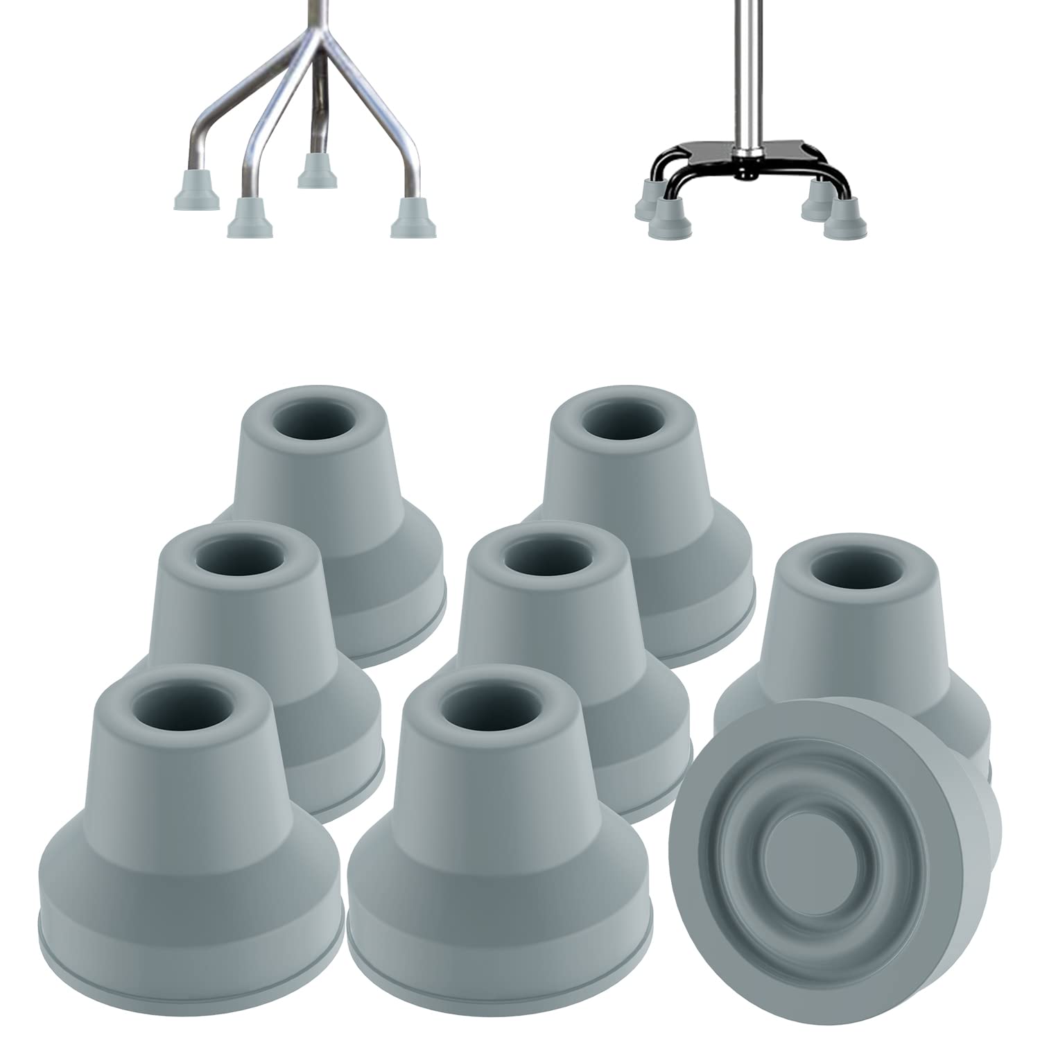 supregear 8pcs Quad Cane Tip, Non-Slip Rubber Cane Tip Extreme Grip Heavy Duty Replacement Rubber Foot for 13 mm Walking and Standing Stick Accessory, Grey