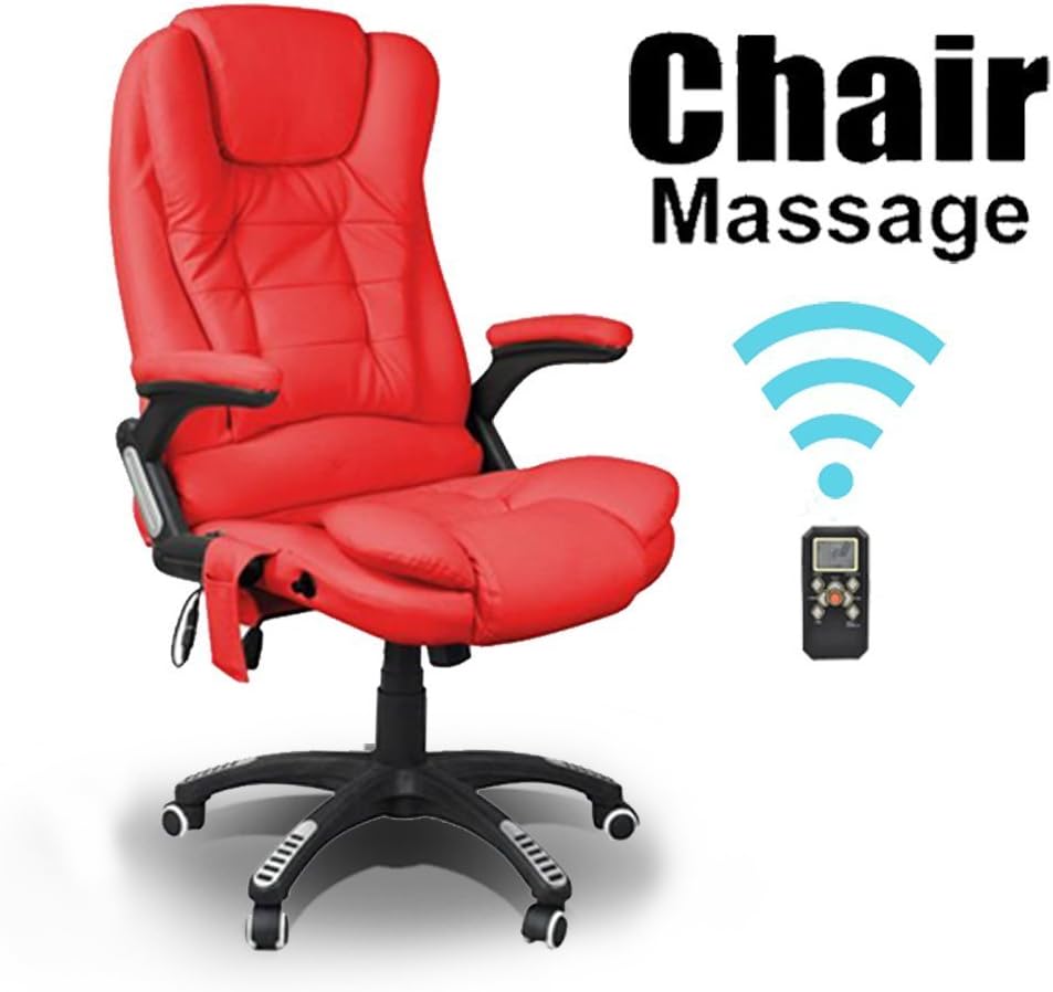 Smallwise Trading MASSAGE RECLINING LEATHER OFFICE CHAIR w 6 POINT MASSAGE HIGH BACK COMPUTER DESK 360 SWIVEL (Red)