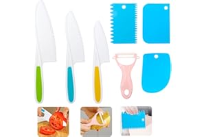LEDORR 7-Piece Kids Knives for Real Cooking Set, Christmas Gifts for 2 3 4 5 6 Year Old Boys Girls, Fake Knife Safe Kids Knives. Nylon Knives for Fruit, Bread, Cake, Vegetable