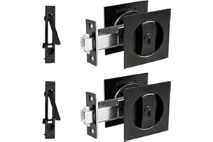 Dontay 2 Pack Pocket Door Lock with Key, Contemporary Entrance Sliding Barn Door Lock Latch, Recessed 2 Sided, 2 3/8" Backset, Flush Handles Hardware (Including Edge Pull, Matte Black, Square)