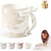 RandJ Bow Mug, Bow Coffee Cup, 12.3oz Charming Ribbon Mugs Microwave Safe with Ribbon Handle, White Bow Cup for Women Coworker Valentine's Christmas Birthday Gifts (White)