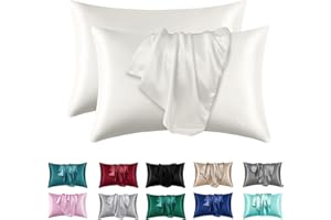 LXMGED Satin Silk Pillowcases for Skin and Hair,Set of 2 Satin Pillow Cases for Women with Envelope Closure,Soft Breathable Smooth Cooling Silk Pillow Covers for Gifts，Pure White，Queen (20" x 30")