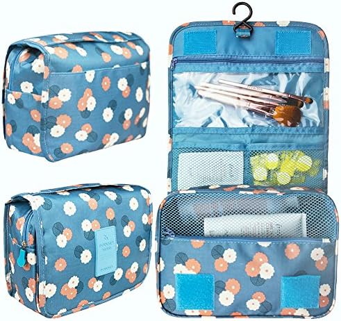 ColorLifeOfficial Portable Waterproof Travel Cosmetic Bag Toiletry Bag Travel Hanging Organizer Bag with Hanging Hook (DAISY MINT)
