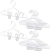 Hsei 5/10/40 Pack Baby Hangers with 10/20/80 Clips, Plastic Kids Pants Hangers for Nursery Closet Top and Bottom Clothes Hanger Set for Newborn Infant Toddler(15 Packs Total,White,10.6 Inch)