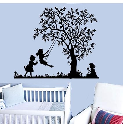 Baby Wall Decals Vinyl Art Silhouette Children Mural Decal Vintage Swinging Child Girl Wall Art Stickers Stbalia Ac Id