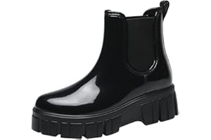 Women's Chelsea Rain Boots Waterproof Ankle Rubber Booties Chunky Platform Slip-On AntiSlip Shoes for Garden & Rain