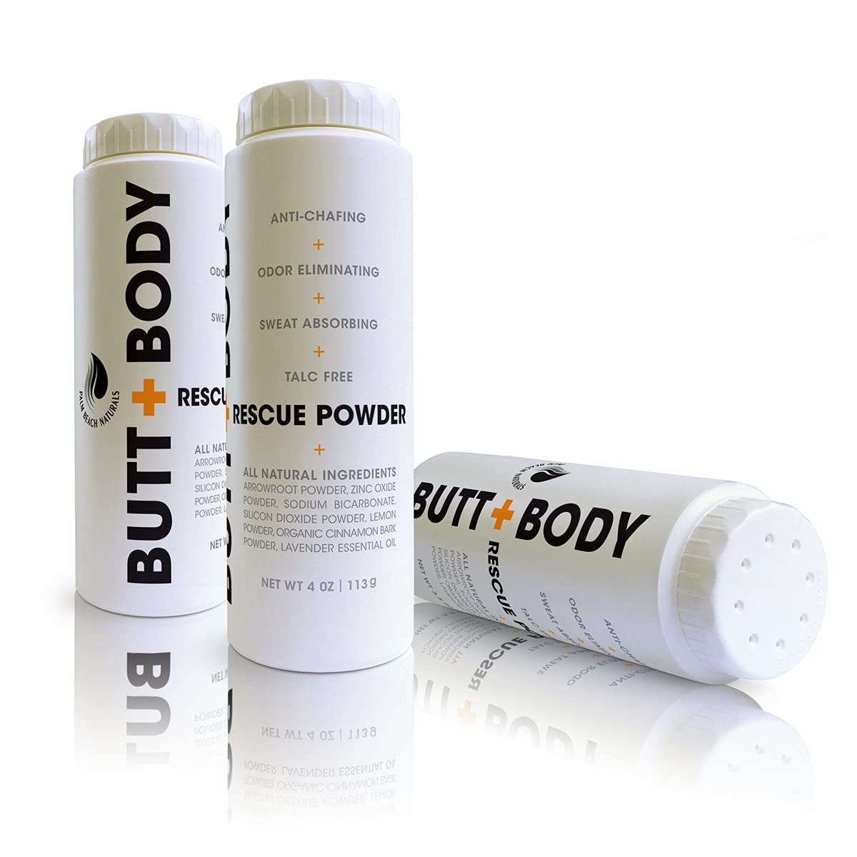 Butt & Body Rescue Powder - Whole Body Deodorant - Naturally Protects Skin & Eliminates Chafing, Rubbing, Sticking & Odors. No Talc. Made in USA - Absorbs Sweat & Keeps You Cooler. (4 Ounce - 2 Pack)