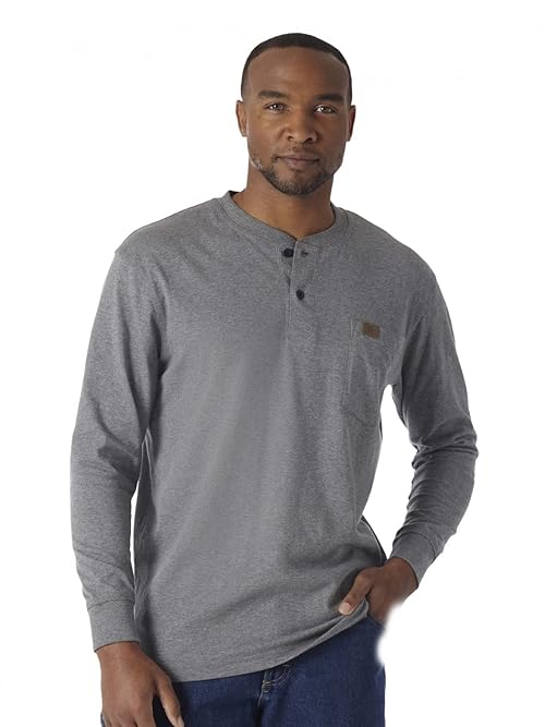 Wrangler Long Sleeve Henley, Charcoal Gray, 4X Big
