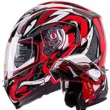 VIPER Modular Dual Visor Motorcycle / Snowmobile Helmet DOT Approved (IV2 Model #953) - RED (M)