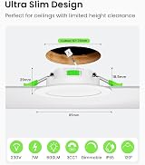 ALUSSO 7W IP65 LED Downlights 3CCT Dimmable Slim 85mm 6 Pack White view 2