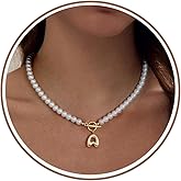 Valentines Day Gifts for Her, Pearl Necklaces for Women Bubble A-Z Initial Necklace Gold Dainty Pearl Choker Necklace Anniversary Birthday Graduation Gifts for Her Teen Stocking Stufffers Christmas Jewelry