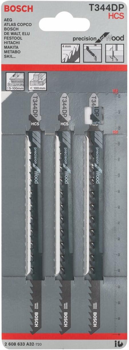 Bosch 3x Jigsaw Blade T 344 DP Precision for Wood (for Soft Wood Chipboard, Plywood panel, Professional Accessories Jigsaw) - Image 3