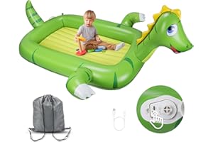 JOSEN Inflatable Toddler Travel Bed, Inflatable Travel Bed Built-in Electric Air Pump, Portable Toddler Bed for Kids, Toddler Blow Up Mattress with Sides for Camping Car Travel, Dinosaur