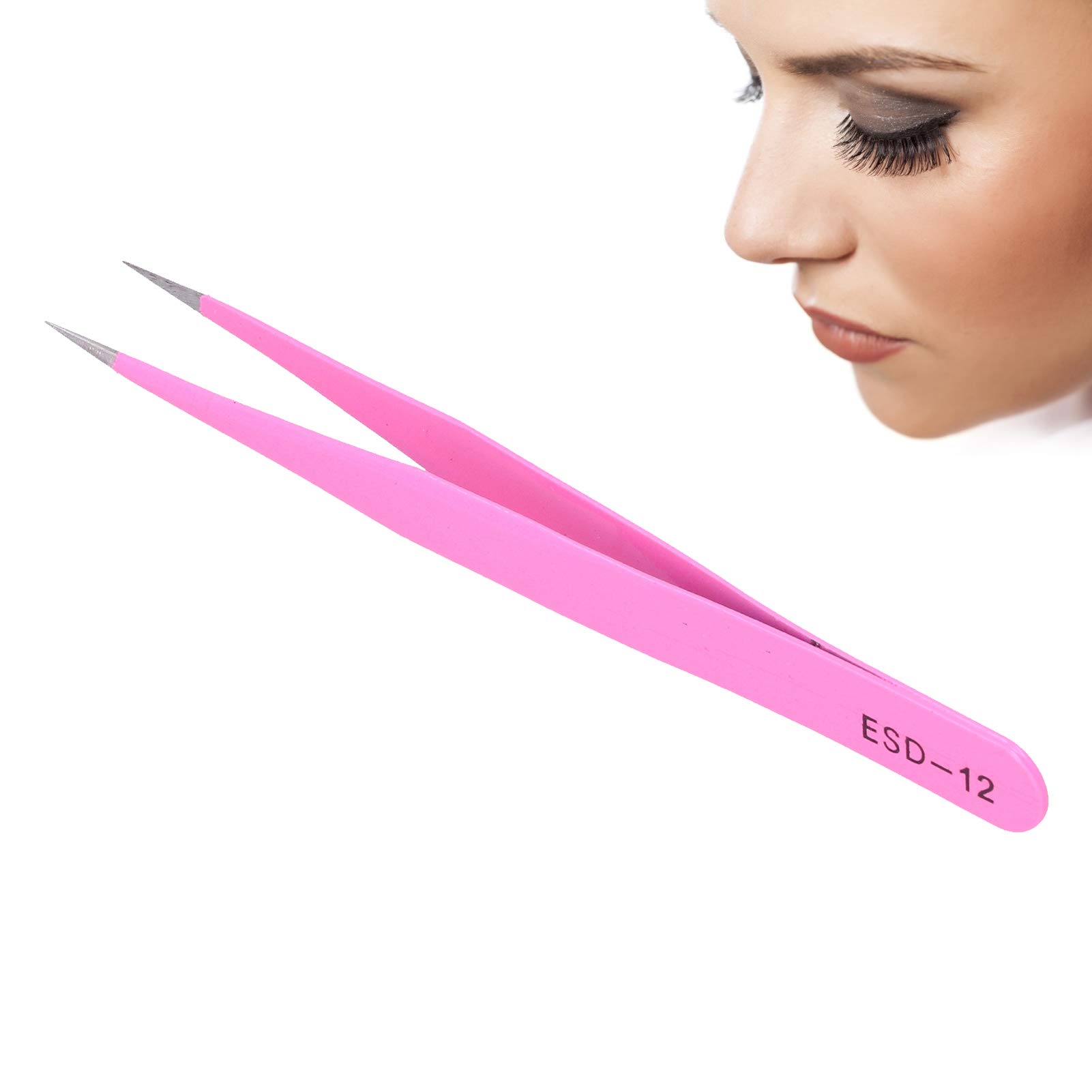 Lash Tweezers, 2 Types Straight and Curved Tip Tweezers Nipper Stainless Steel Eyelashes Tweezers Accurate Portable Pincet for Eye Lashes Grafting Extension(ESD