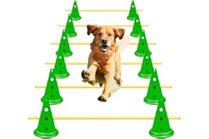 AEDNX Dog Agility Hurdle Cone Set Dog Agility Course Backyard Set Include 12 Agility Cones 6 Agility Rods Dog Agility Training Equipment Height Adjustable Obstacle with Storage Bag