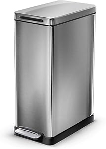 Home Zone Living 12 Gallon / 45 Liter Kitchen Trash Can, Stainless Steel Rectangular Pedal Bin (Silver)