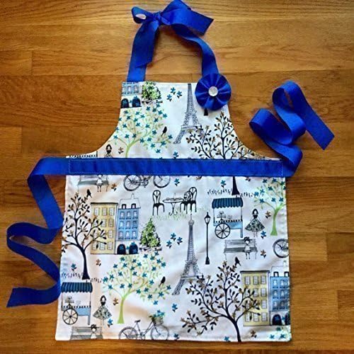 Blue Paris Eiffel Tower Reversible Apron for Girls