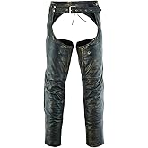 Dream Apparel Mens Distressed Brown Leather Motorcycle Riding Chaps with Zip Out Liner, Cowboy Biker Chaps Pants W/ 4 Pockets