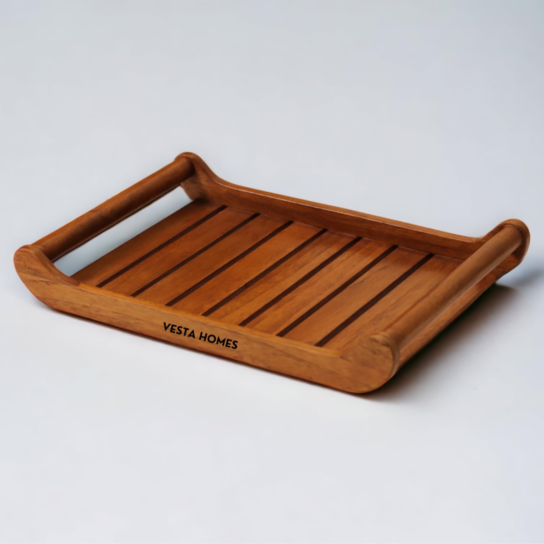 Vesta Homes Large Teak Wood Serving Tray for Home, Kitchen, Restaurant, Office Organizer, Dining Table | Premium Serving Trays | 38 x 25 x 6 cm | Handcrafted