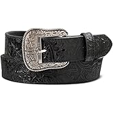 ARIAT Women's Floral Design Leather Belt w/Antique Silver Buckle