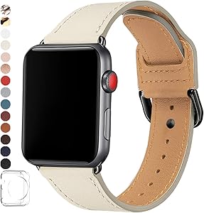 POWER PRIMACY Bands Compatible with Apple Watch Band 38mm 40mm 42mm 44mm, Top Grain Leather Smart Watch Strap Compatible for Men Women iWatch Series 6 5 4 3 2 1,SE(Rock/Black, 42mm 44mm)