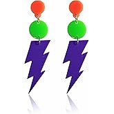 80s Retro Neon Lightning Drop Earrings Colorful Geometric Round Acrylic Dangle Earrings Thunder Flash Lightning Drop Earrings for Women Party