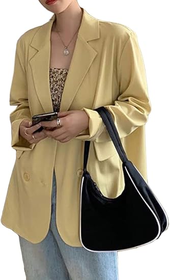 Amazon Yitongレディース テーラードジャケット コート 長袖 薄手 スーツジャケット テーラード ゆったり 無地 ブレザー ポケット ファッション アウター トップス おしゃれ カジュアル コートジャケットイエロー コート ジャケット 通販