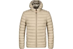 Men's Down Puffer Jacket with Hood Lightweight Packable Warm Thermal Puffy Winter Coat for Ski Travel with Pockets