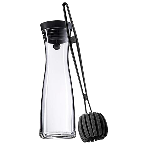 WMF Basic Wasserkaraffe, mit Reinigungsbürste, Glas-Karaffe 1,0l, Höhe 29 cm, Silikondeckel, CloseUp-Verschluss