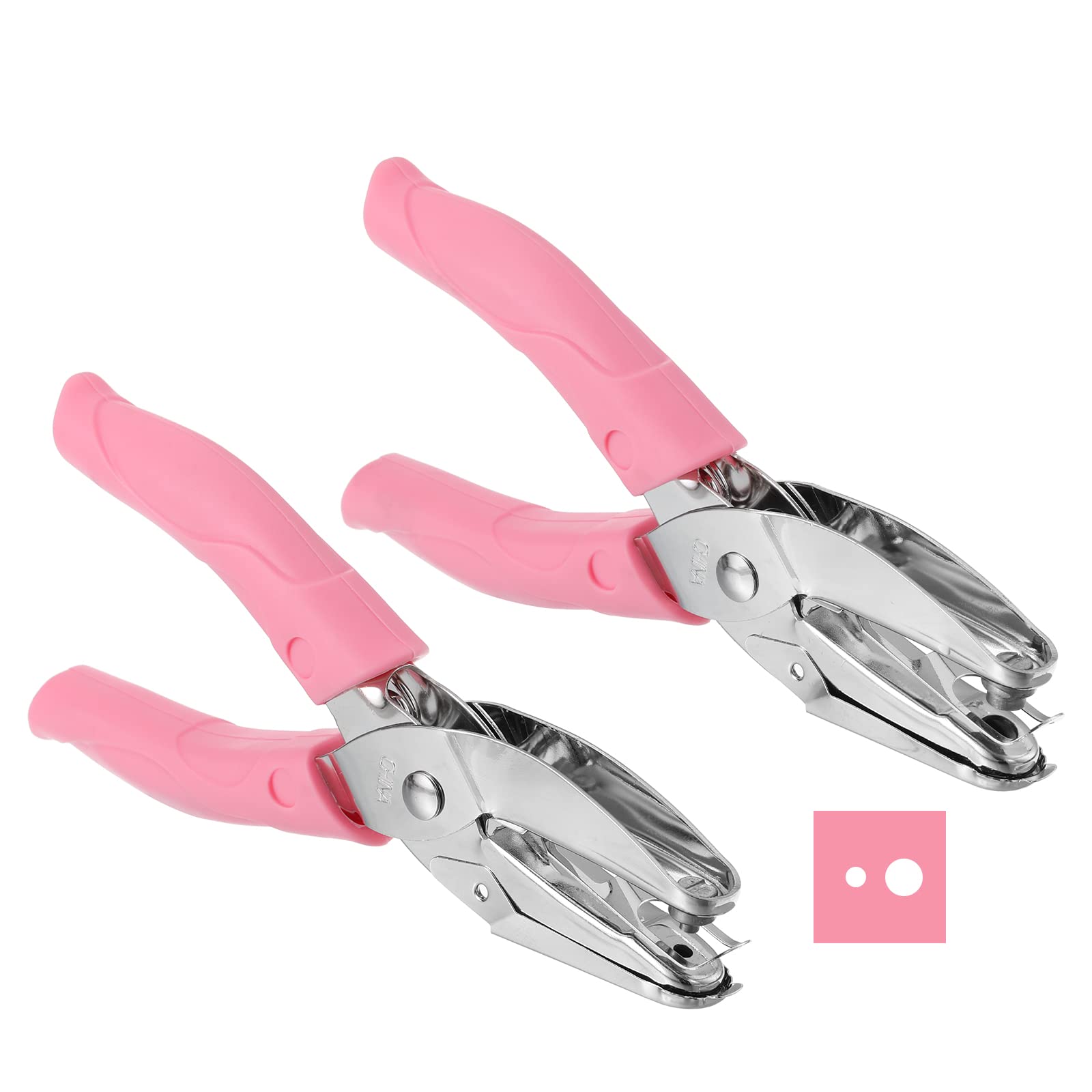 PATIKIL 1/8" 1/4" Single Hole Punch, 2 Pack Handheld Hole Puncher with Soft Grip Circle Hole Metal Paper Puncher for DIY Craft Scrapbook Ticket, Pink