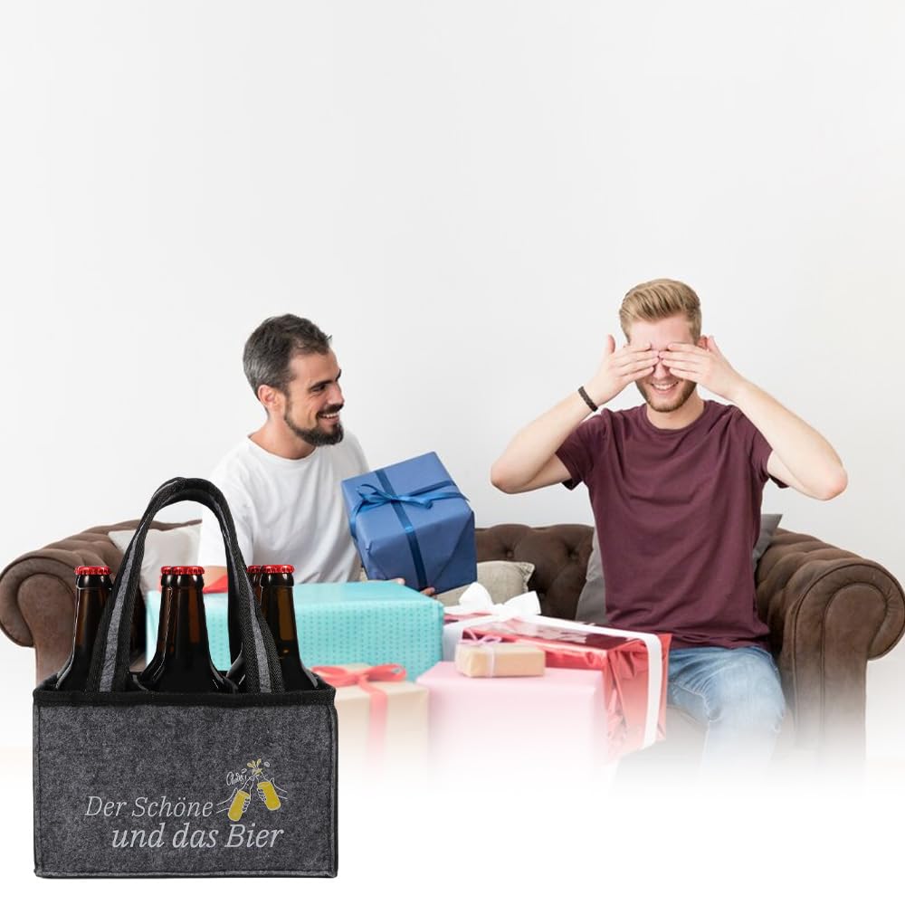 YRsorn Männerhandtasche Bier - Flaschentasche 6 Flaschen, Bier Geschenke für Männer, Der Schöne und Das Bier Personalisierte Geschenke für Herren, Vater, Sohn, Freund, Grau 7