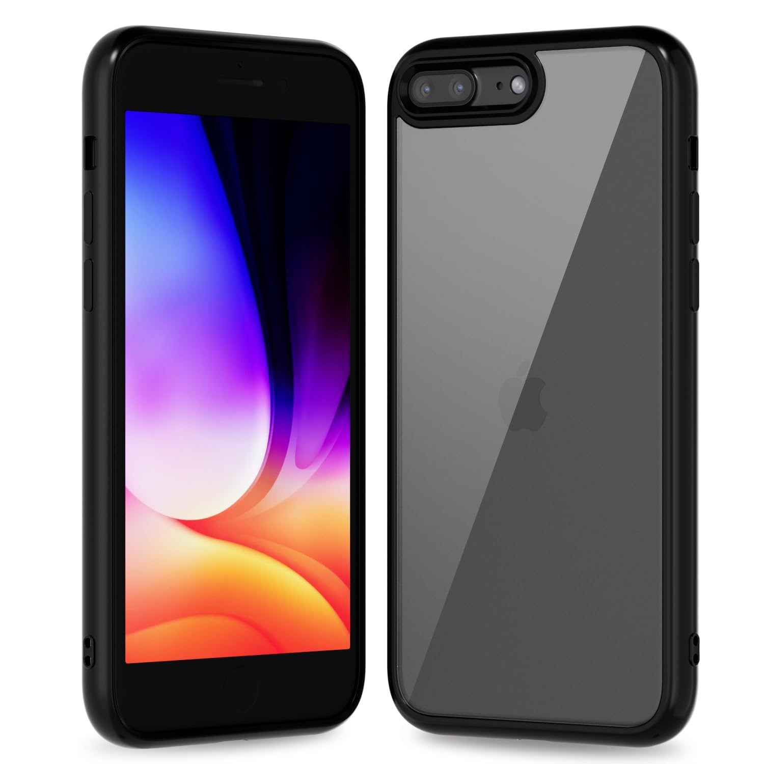 Photo 1 of oakxco Thin Slim Clear case for iPhone 8 Plus/ 7 Plus, Transparent Hybrid Hard Shell Plastic & Soft Silicone Rubber Bumper, Non-Yellow Acrylic Protective Lightweight Cover for Women, Black