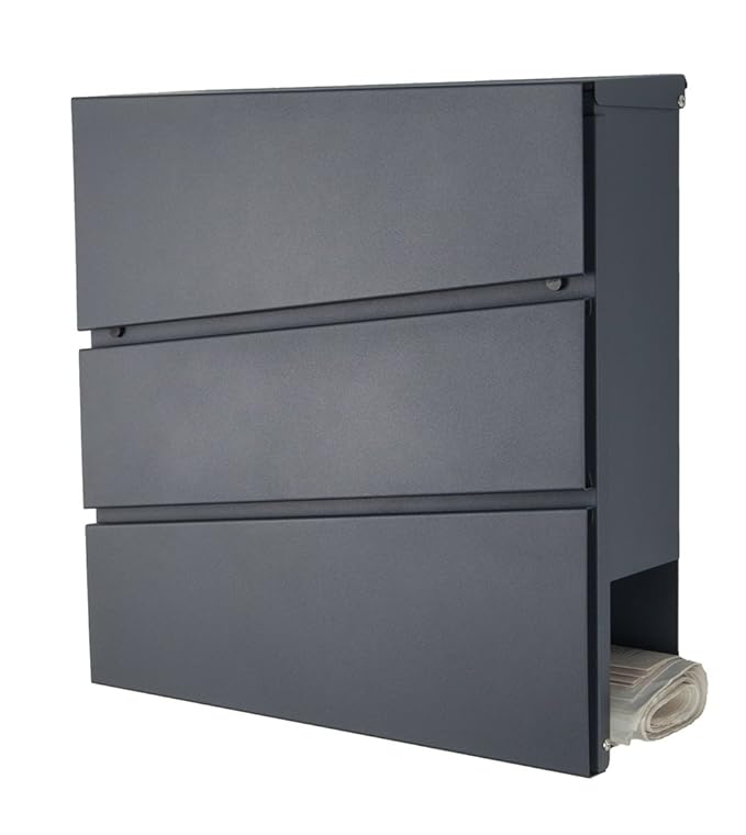 Designer Briefkasten anthrazit-grau RAL7016 mit Zeitungsfach, Zeitungsrolle Wandbriefkasten/Mailbox / Postkasten Mod.333 (ant