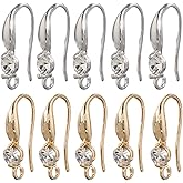 SOFPLATE 1 Box 60Pcs 2 Colors Rhinestone Earring Hooks French Wire Earrings with Diamonds Gold Silver Fish Hook Ear Wires DIY Dangling Accessories for Jewelry Making Supplies Women 0.7 x 0.4 Inches