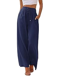 LILLUSORY Women's Navy Palazzo Pants Flowy Linen