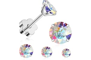 Gold Stud Earrings for Women, Small CZ Stud Earrings Flower Screw Back, Helix Conch Piercing Earrings, Flatback Cubic Zirconi