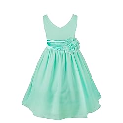 YiZYiF Kids Big Girls Double V Neck Flower Dress