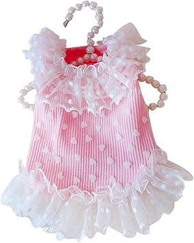 Amazon Chinryou 犬服 ワンピース ペット服 春夏秋 ドッグウェア スカート 可愛い ハート柄 レース ドレス 袖なし 透ける 通気性 着脱簡単 小中型犬 猫用 洋服 室内 冷房 風邪対策 記念撮影 散歩 お出掛け Chinryou ドレス ワンピース 通販