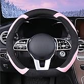 WJMZ Soft D Shape Steering Wheel Cover, Warm Steering Wheel Cover Fashion Universal 15 inch, Pink
