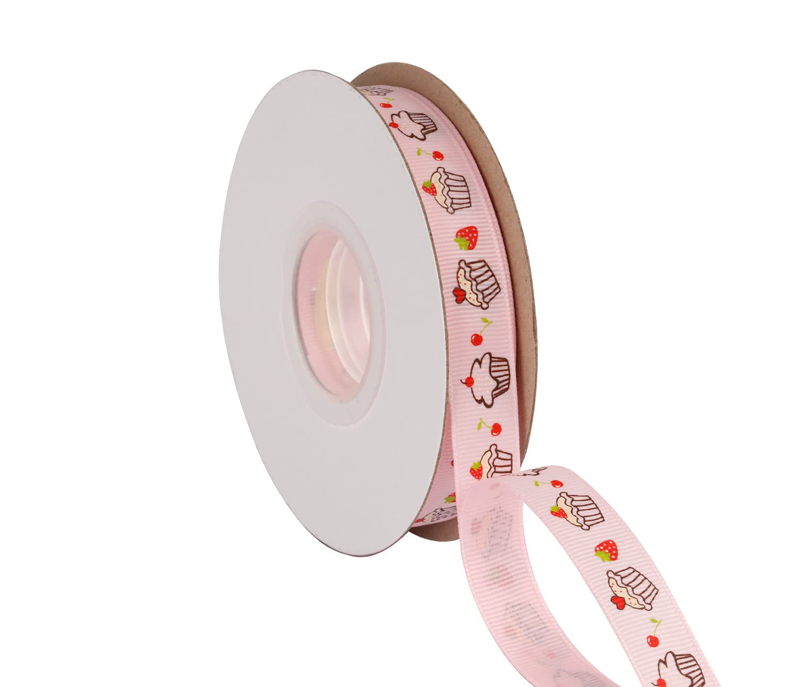 Joycrosso 16mm Wide Cakes Printed Grosgrain Ribbon Fashion Ribbon, 22 Meters-Roll (Pink)