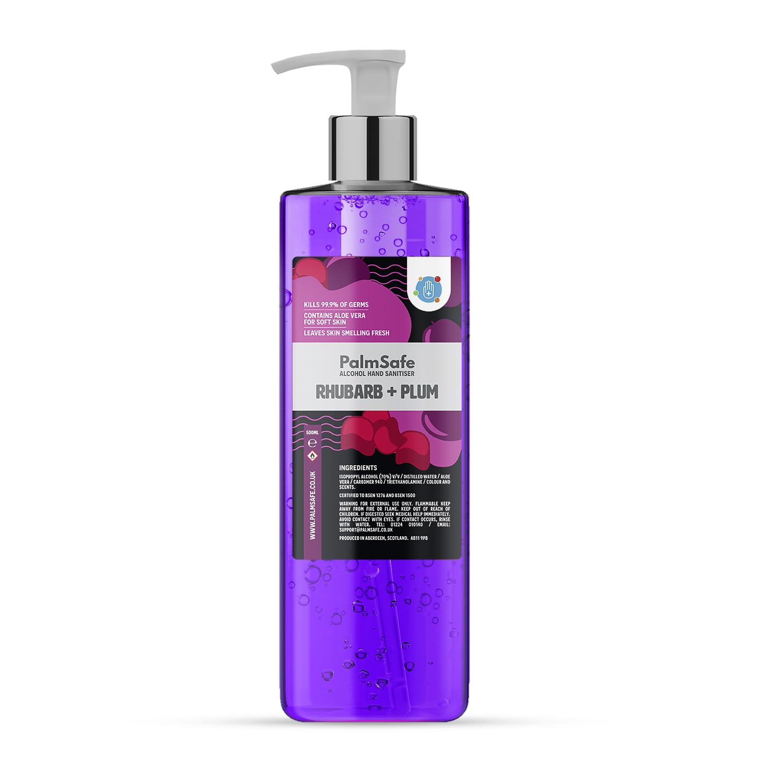 Palm Safe Rhubarb and Plum Alcohol Hand Sanitiser 500 ml Pump Bottle
