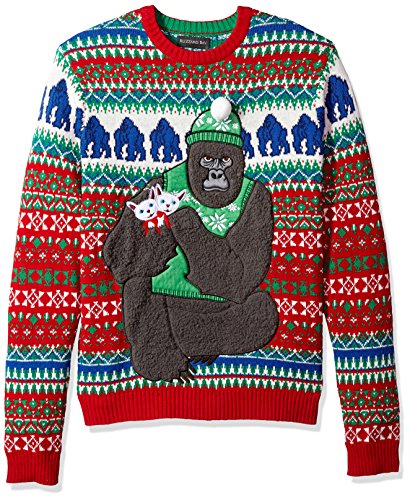 Blizzard Bay Men's Gorilla With Kittens Crew Neck Ugly Xmas, Red/Green Combo, XXL