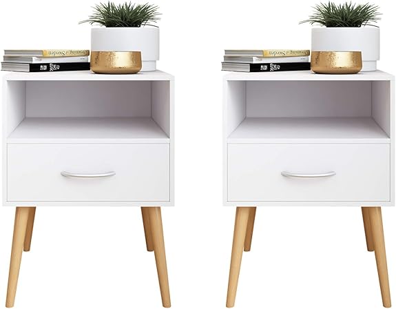 Beliwin Bedside Table One Drawer Storage Wood Small Side Table End Table White 2 Amazon Co Uk Kitchen Home