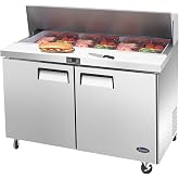 Atosa MSF8302GR 48" Sandwich &amp; Salad Prep Table Refrigerator for Restaurant Hotel Deli Cafeteria | 2-Door 2-Shelf, 10" Cutting Board, 12 (1/6 Size) Pans, 13.4 Cu Ft Capacity | Stainless Steel, 115v