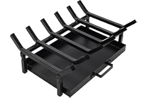 TWENTYNEXT Fireplace Grate 17 Inch with Fireplace Tray Ash Pan,Fireplace Log Holder,Easy-Assembly Fireplace Grates Heavy Duty Cast Iron,Fireplace Tray for Ash Collection with Handle for Indoor Outdoor Firepit