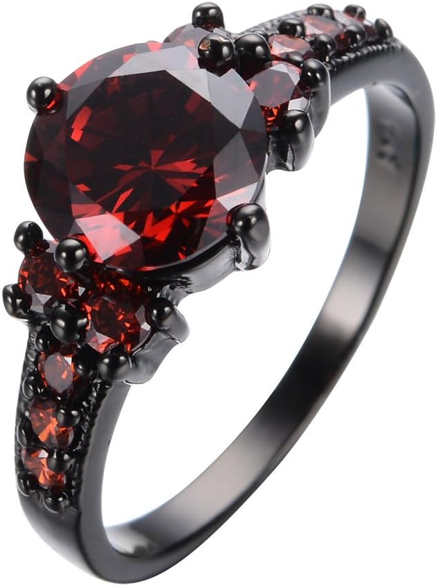HQ Jewelry Vintage Ruby Red Garnet Wedding Promise Band Ring 10KT Black Gold Filled (8)