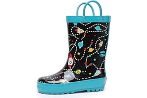 WTW Toddler and Kids Rain Boots with Easy-On Handles, Unisex-Child Waterproof Rubber Rain Boots in Fun Patterns for Girls and Boys (Toddler/Little Kid/Big Kid)