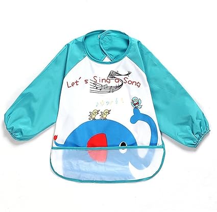 Sohv Unisexe Enfant Arts Craft Peinture Tablier Bavoir Impermeable Pour Bebe Avec Manches Et Poche 6 36 Mois Un Elephant Bleu Lot De 1 Amazon Fr Bebes Puericulture