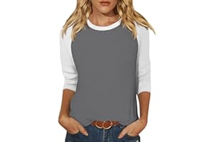 SLQDGMRYZ 3/4 Sleeve Tops for Women Raglan Contrast Crewneck Casual Shirts Three Quarter Length Loose Fit Summer Blouses